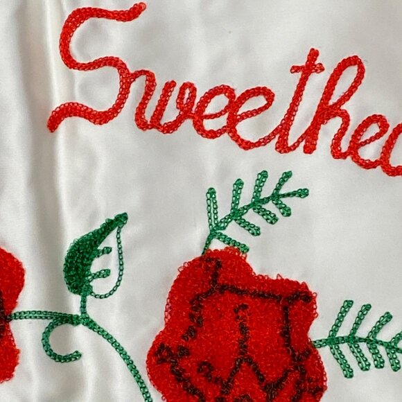 Vintage Embroidered Sweetheart Pillowcase With Red Roses & Text "To My Sweethear - Picture 3 of 12